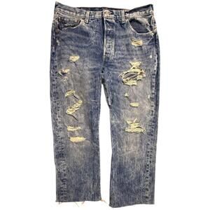 Levi’s 501 Distressed Button Fly Jeans 34x30 Men’s Blue Ripped Vintage Denim